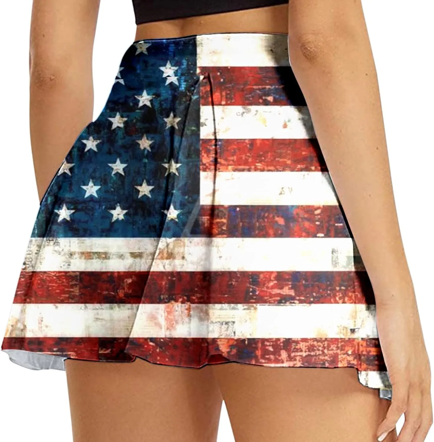 Womens Independence Day Tennis Skirt with Pockets Inner Shorts Yoga Sport Active Skirt Shorts for Running