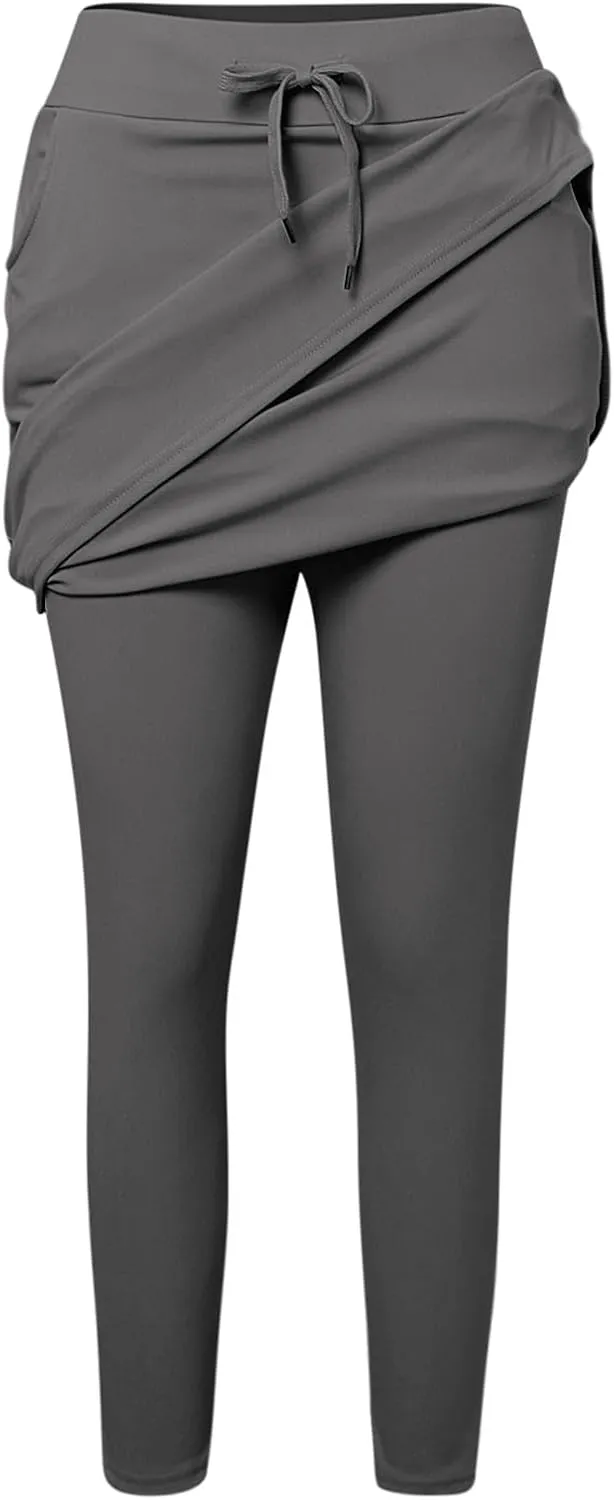 Womens Knee Length Tennis Skirts with Capri Legging Pants Yoga Golf Skorts Plus Size Athletic Workout Skirts Outfit