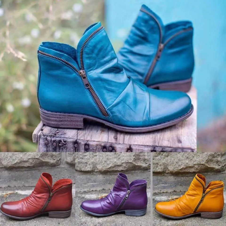 Women's Leather Zip-Up Ankle Boots