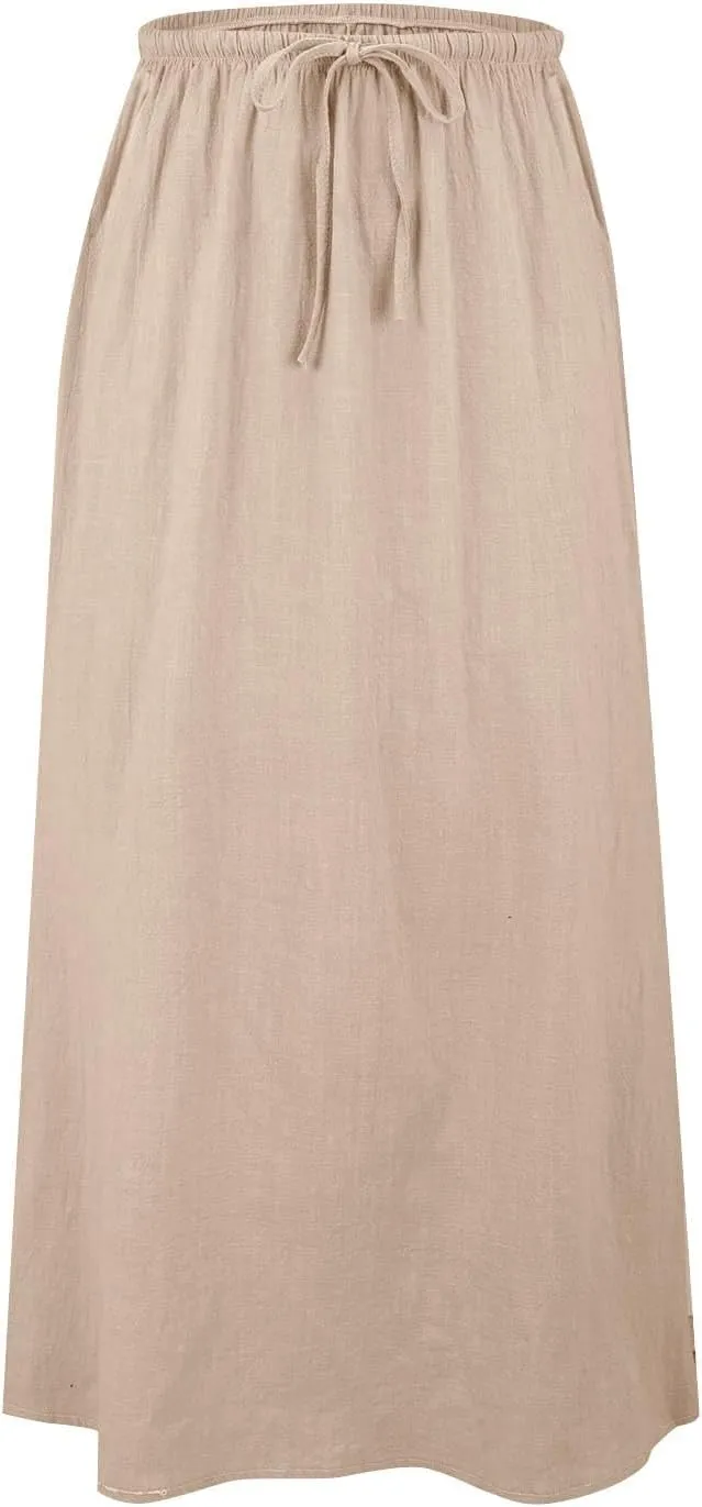 Womens Linen Casual Midi Skirts Women High Waisted Drawstring Flowy Long Skirt Solid Pencil Skirt for Women