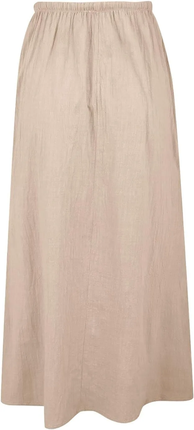 Womens Linen Casual Midi Skirts Women High Waisted Drawstring Flowy Long Skirt Solid Pencil Skirt for Women