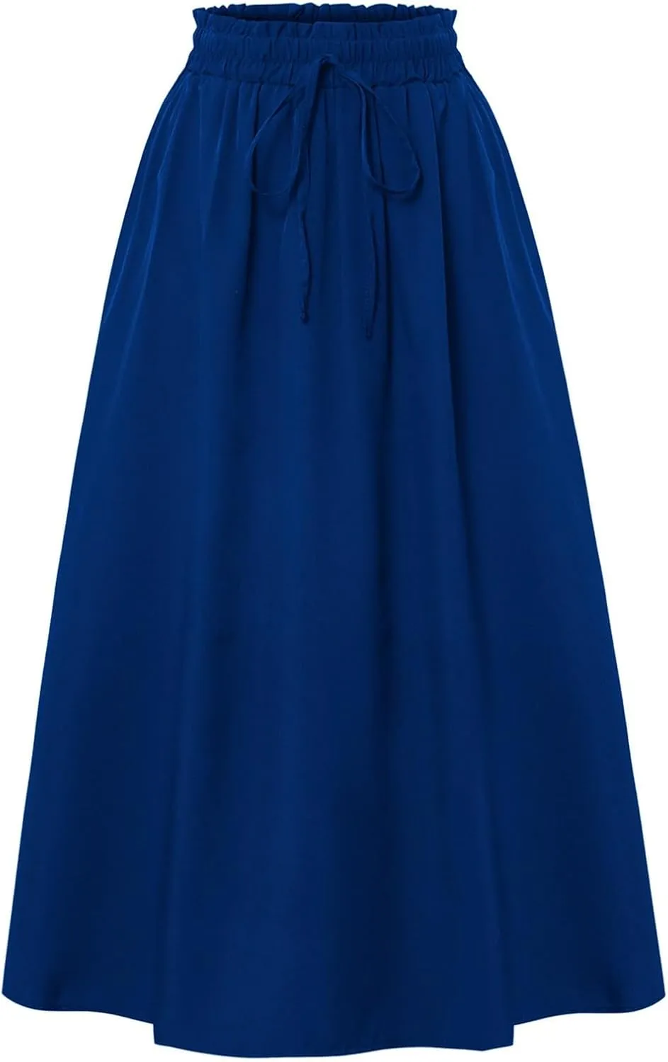 Women's Linen Skirts Knee Length Midi Skirt Summer Drawstring High Waisted Boho Skirt Smocked Aline with Pockets