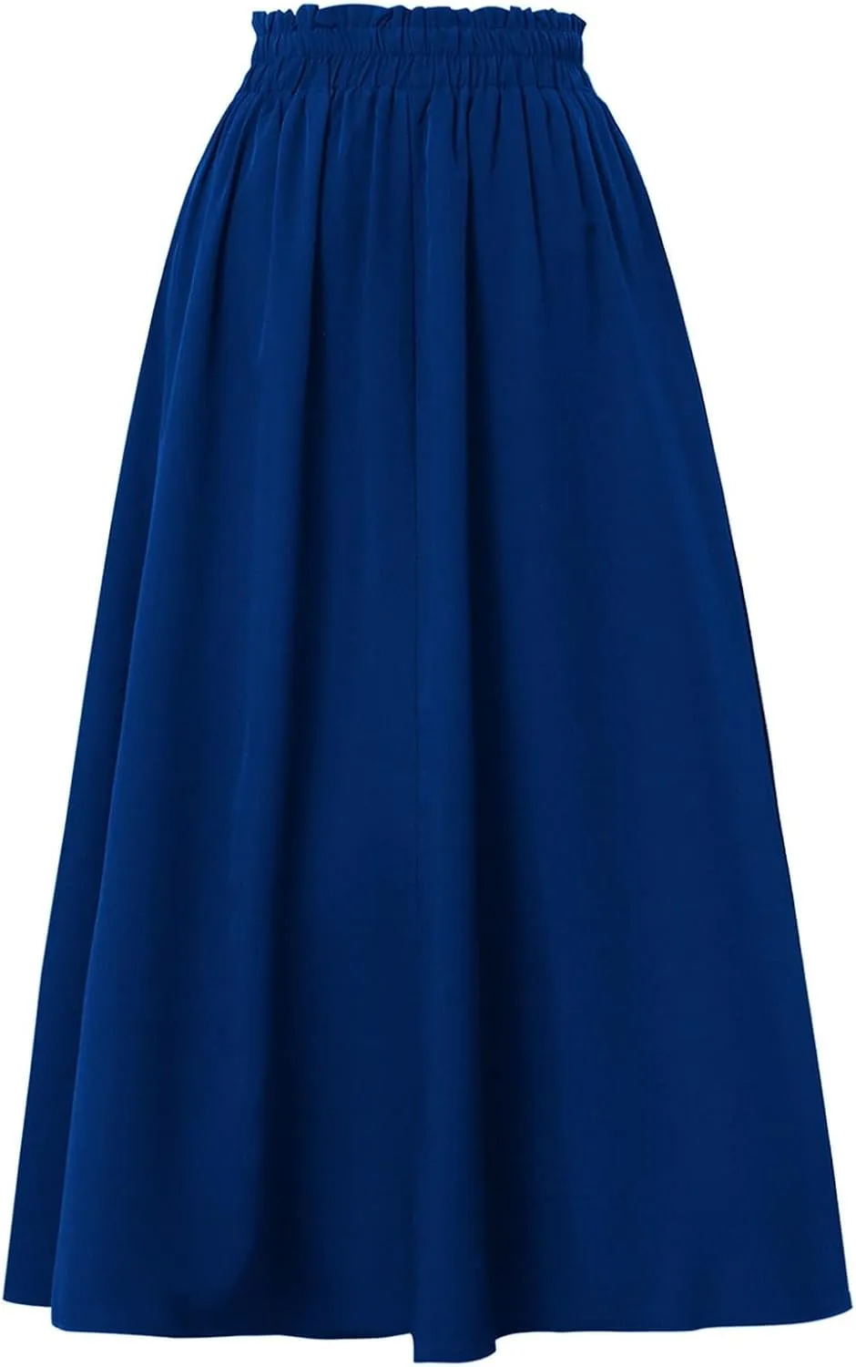 Women's Linen Skirts Knee Length Midi Skirt Summer Drawstring High Waisted Boho Skirt Smocked Aline with Pockets