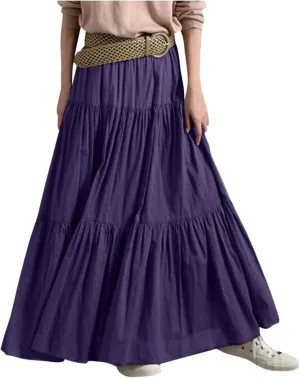 Women's Long Skirts Plus Size Maxi Ruffle Solid Tiered Flowy Beach Skirts,S-5XL