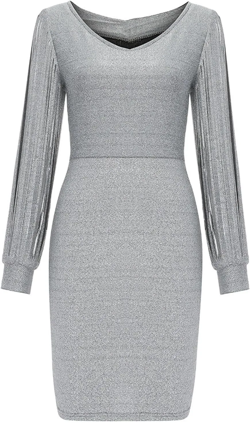 Women's Maxi Dresses 2025 Sexy Elegant Trendy V-Neck Sequins Split Slim Bodycon Prom Party Cocktail, S-3XL