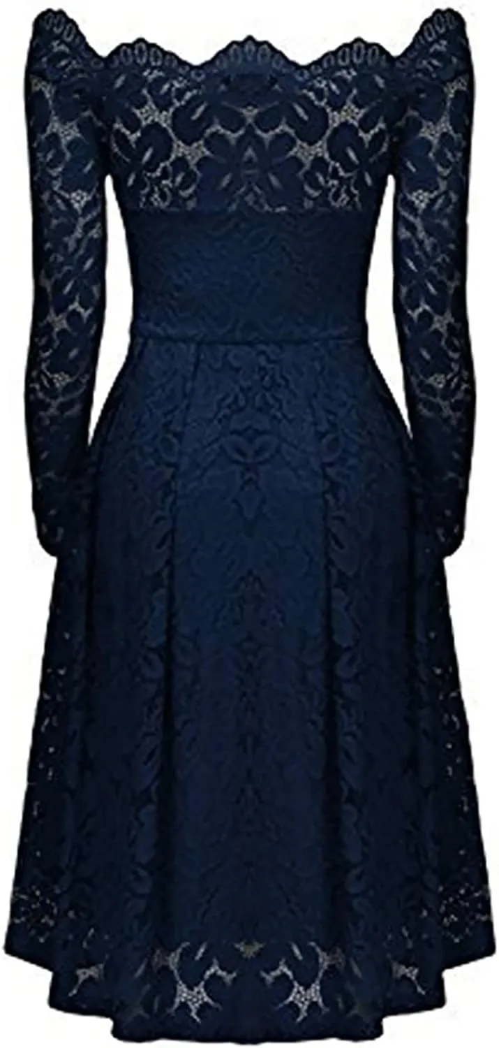 Women's Maxi Dresses 2025 Summer Elegant Trendy Solid Lace Cold Shoulder Flowy Party Prom Cocktail Dress, S-5XL