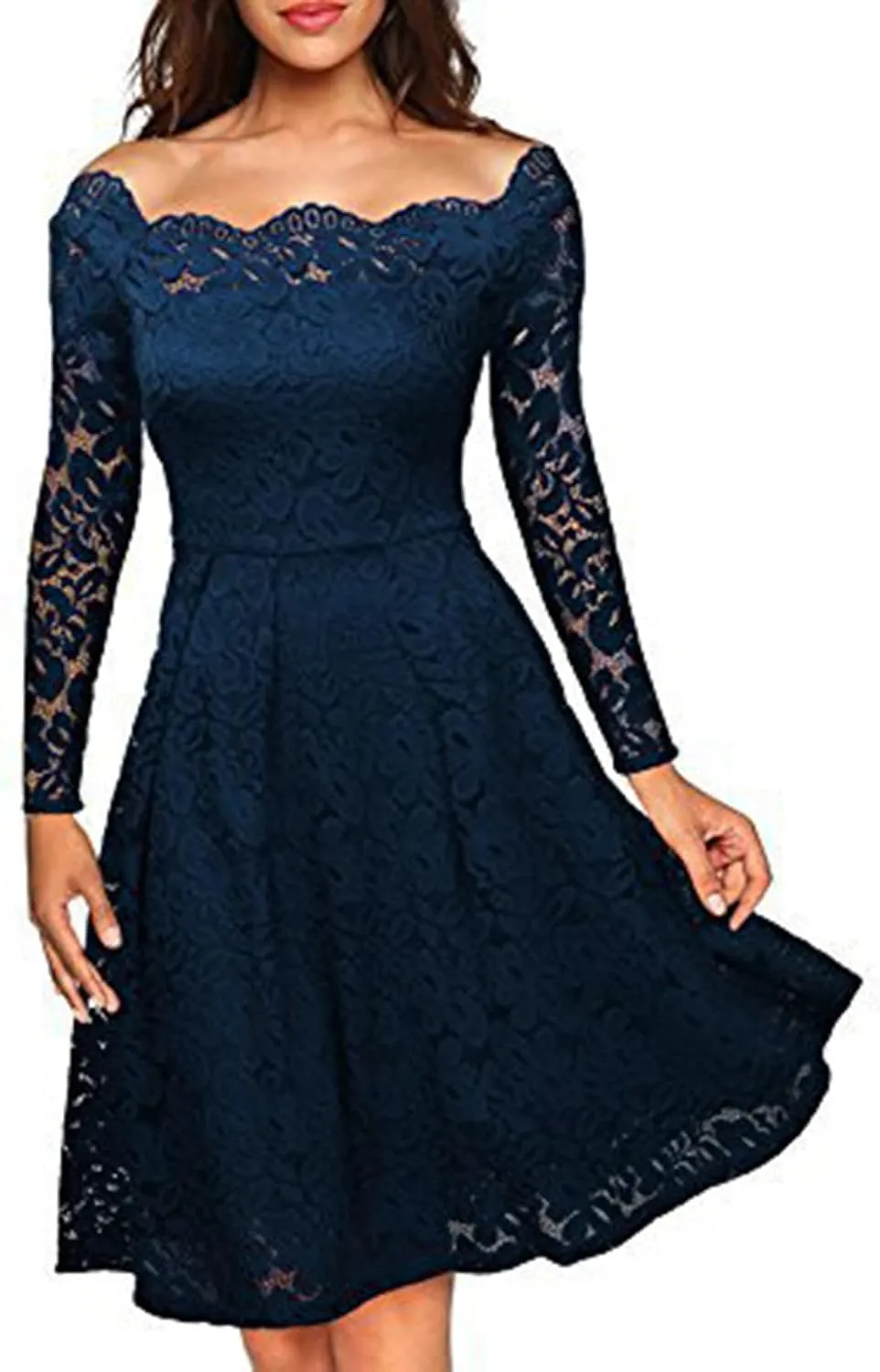 Women's Maxi Dresses 2025 Summer Elegant Trendy Solid Lace Cold Shoulder Flowy Party Prom Cocktail Dress, S-5XL