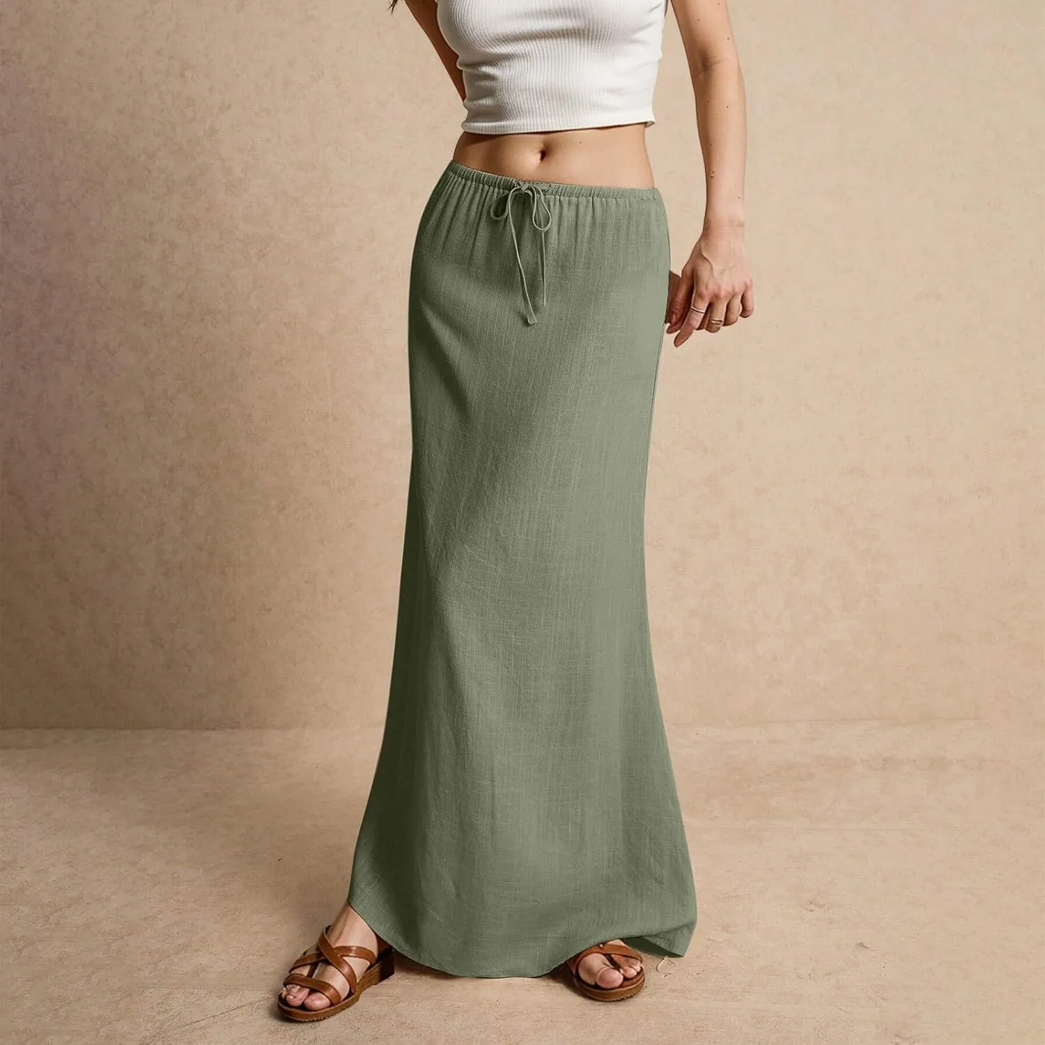 Womens Maxi Skirt Summer Vacation Bodycon Boho Linen Skirts Trendy Low Rise Wrap Comfy Beach Pencil Long Skirts