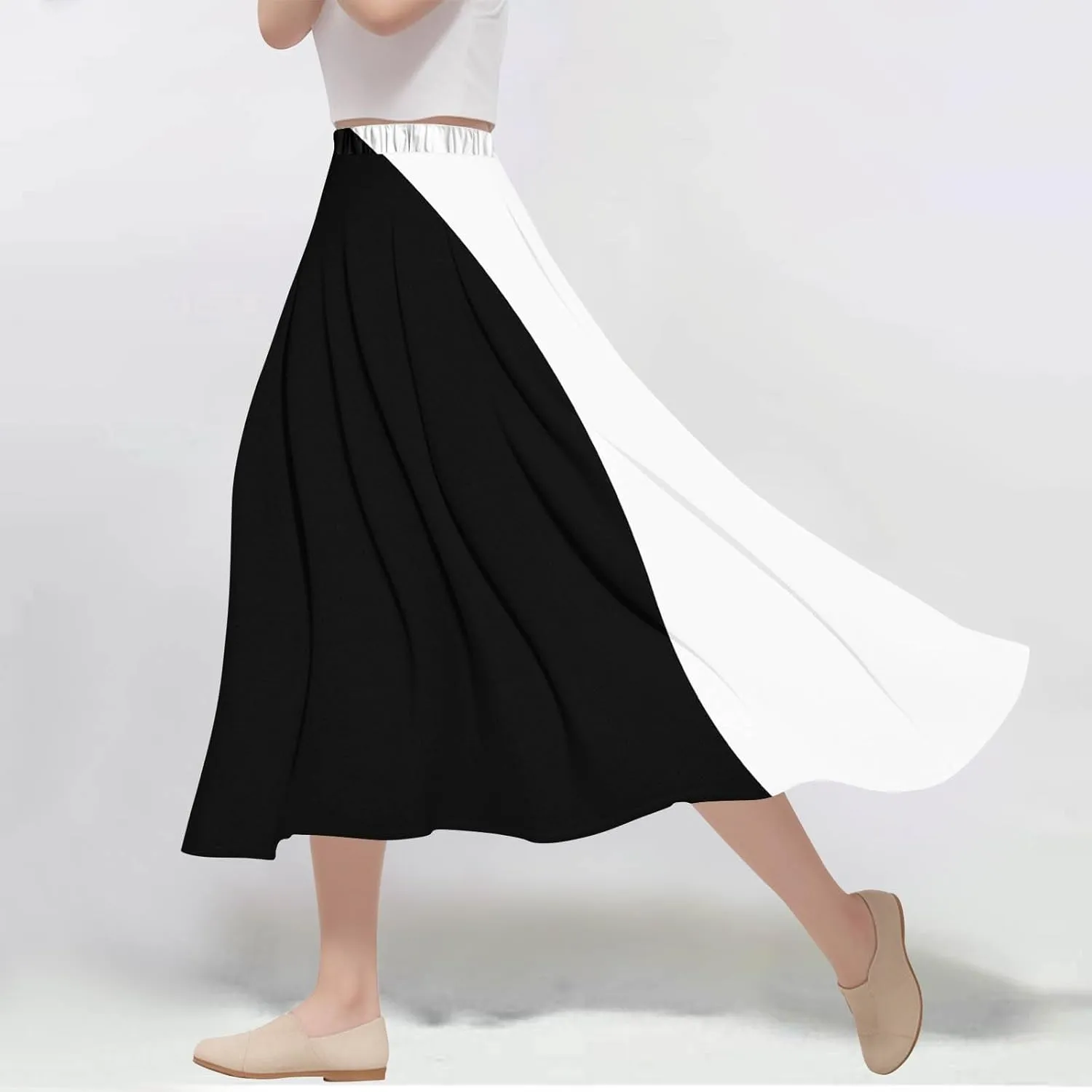 Womens Maxi Skirts Summer Elastic High Waist A Line Pleated Flowy Swing Skirt Casual Fashion Beach Vacation Skorts