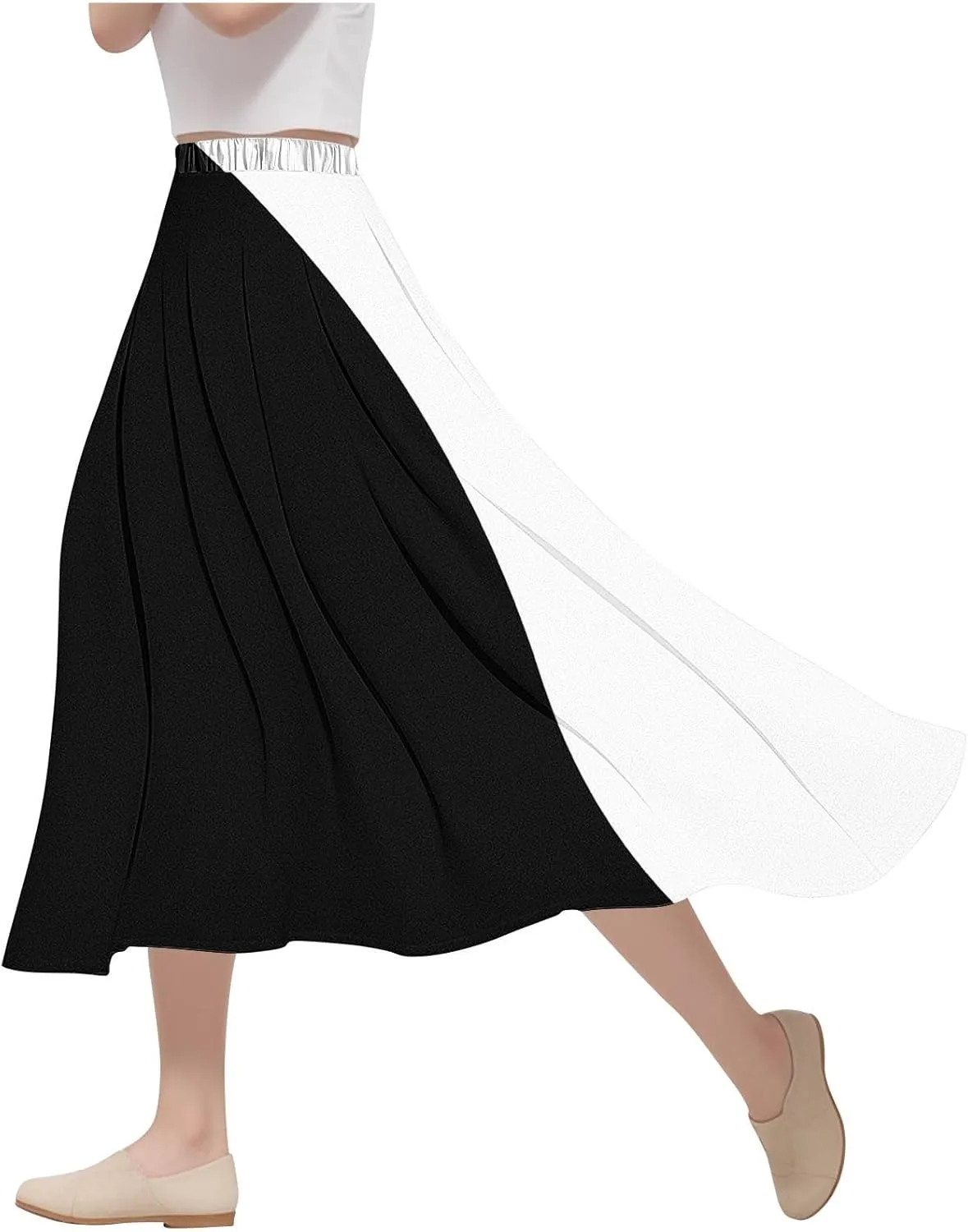 Womens Maxi Skirts Summer Elastic High Waist A Line Pleated Flowy Swing Skirt Casual Fashion Beach Vacation Skorts