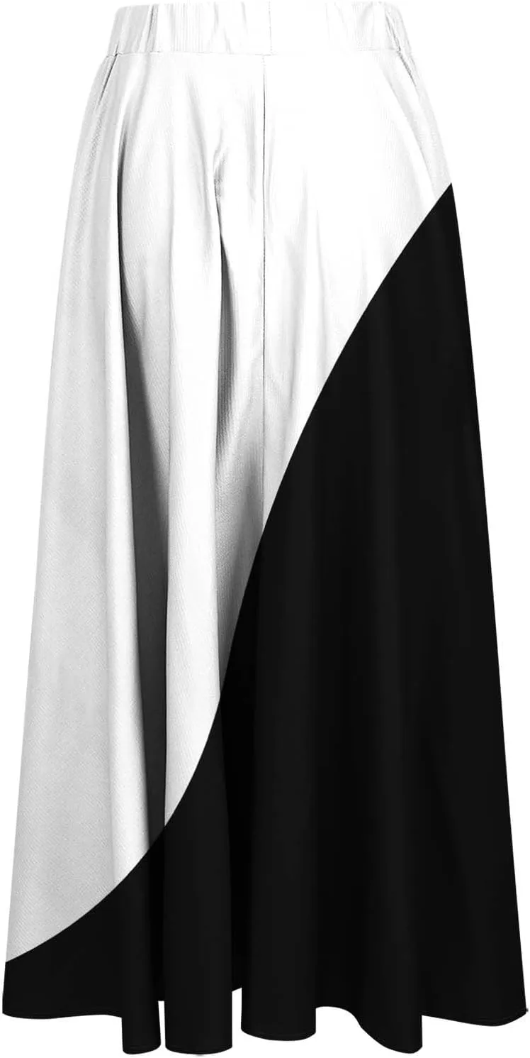Womens Maxi Skirts Summer Elastic High Waist A Line Pleated Flowy Swing Skirt Casual Fashion Beach Vacation Skorts