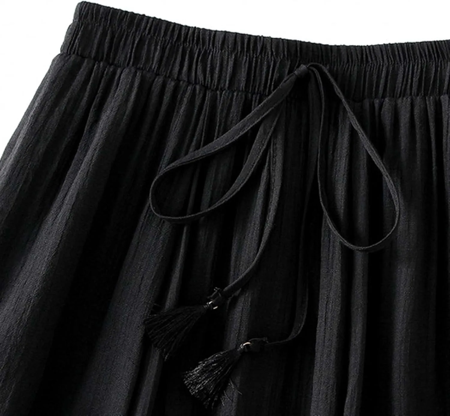 Womens Midi Tie Front Drawstring Skirt Solid Color Casual A-Line Skirts Loose Elastic Waist Pleated Fashion Skirt