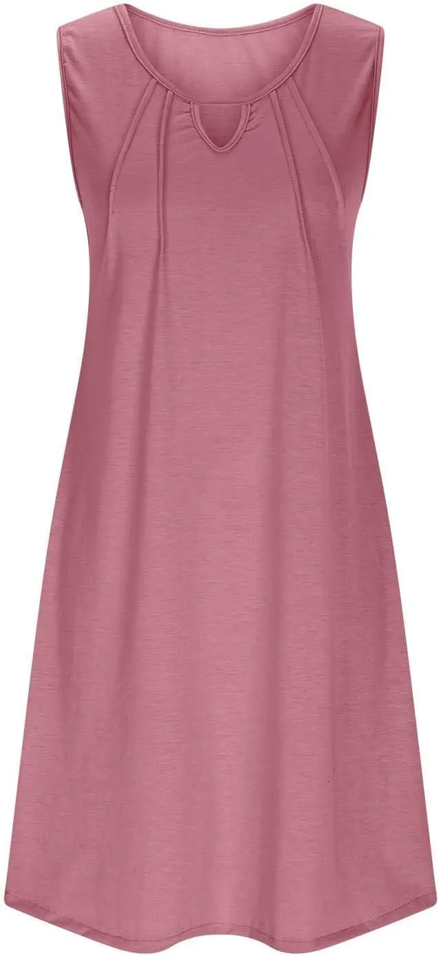 Womens Mini Dress Hallow Out Sleeveless Tank Dress Solid Color Boho Summer Dresses Beach Vacation Sundress