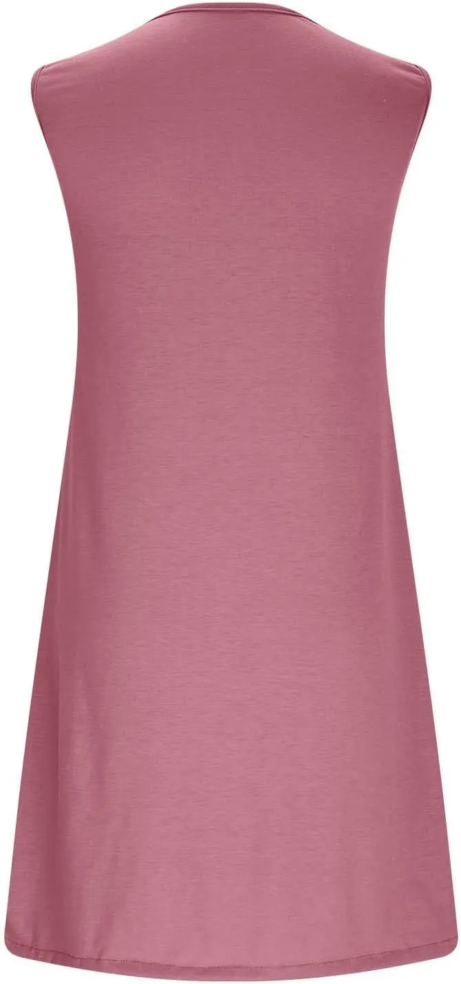 Womens Mini Dress Hallow Out Sleeveless Tank Dress Solid Color Boho Summer Dresses Beach Vacation Sundress