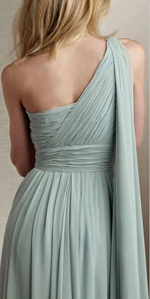 Women's One Shoulder Chiffon Prom Dresses Long Ball Gown Slit Formal Evening Dress with Pockets ZW02