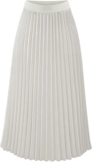 Womens Pleated Midi Skirts Elastic High Waist Dressy Casual Solid Color A-Line Flowy Swing Chiffon Skirts