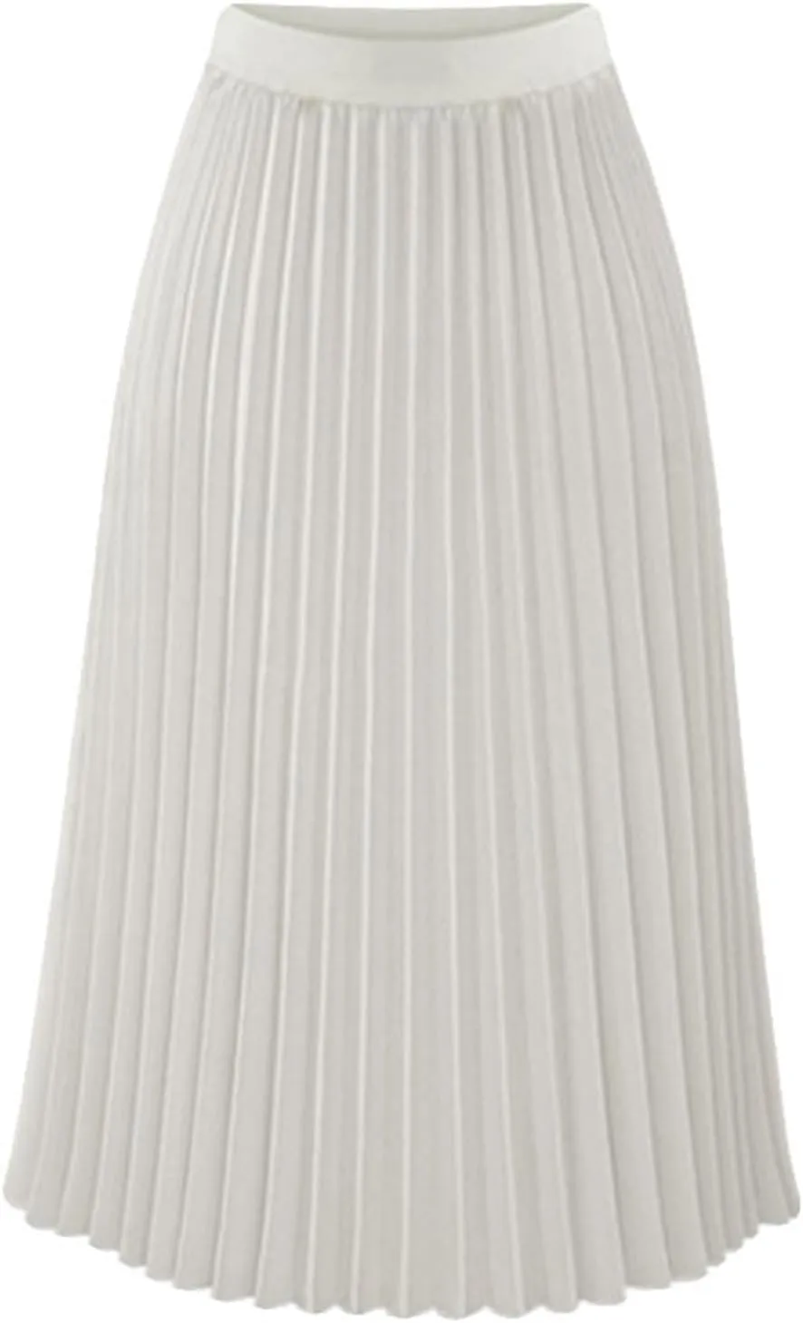 Womens Pleated Midi Skirts Elastic High Waist Dressy Casual Solid Color A-Line Flowy Swing Chiffon Skirts