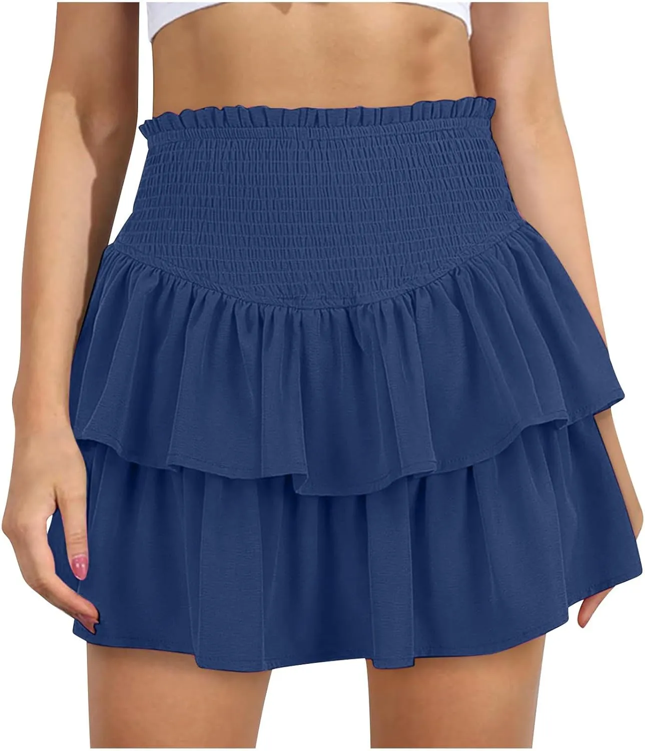 Women's Pleated Skirts High Waisted Layered Ruffle Curvy Hem Tiered Skirt Solid Color Sports Running Skirts