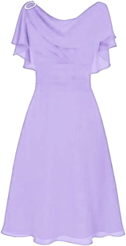 Women's Plus Size Chiffon Evening Dresses Flatter Cape Sleeve A-Line Dress Ruched High Waist Cocktail Party Dresses