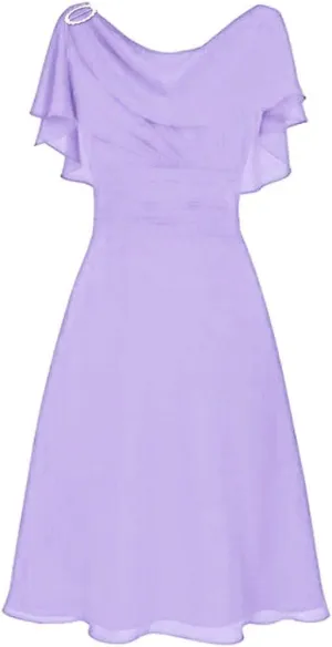 Women's Plus Size Chiffon Evening Dresses Flatter Cape Sleeve A-Line Dress Ruched High Waist Cocktail Party Dresses