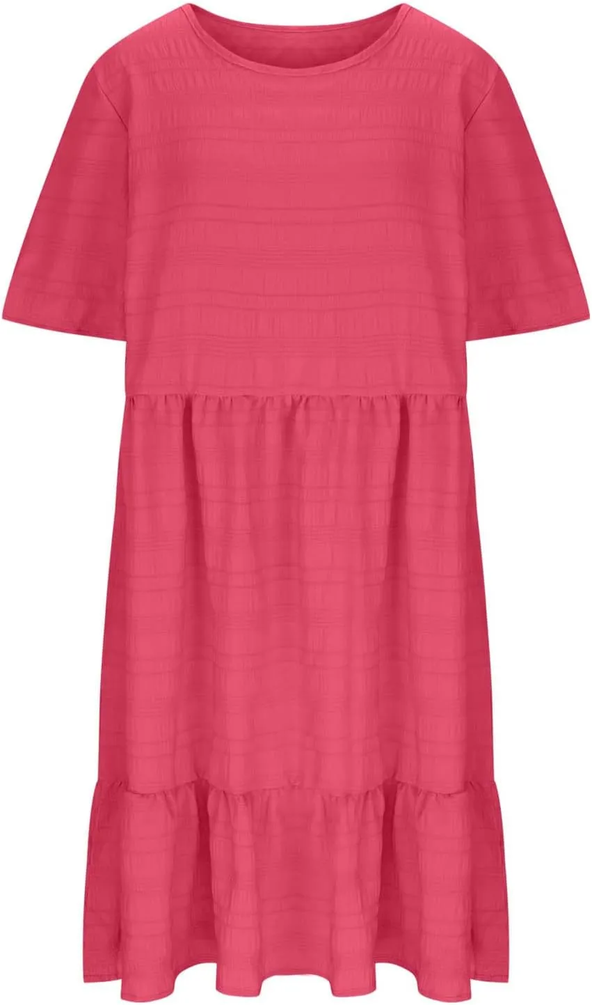 Women's Plus Size Midi Dresses for Curvy Women Summer Short Sleeve Casual Ruffle Swing A-line Flowy Dress 2025