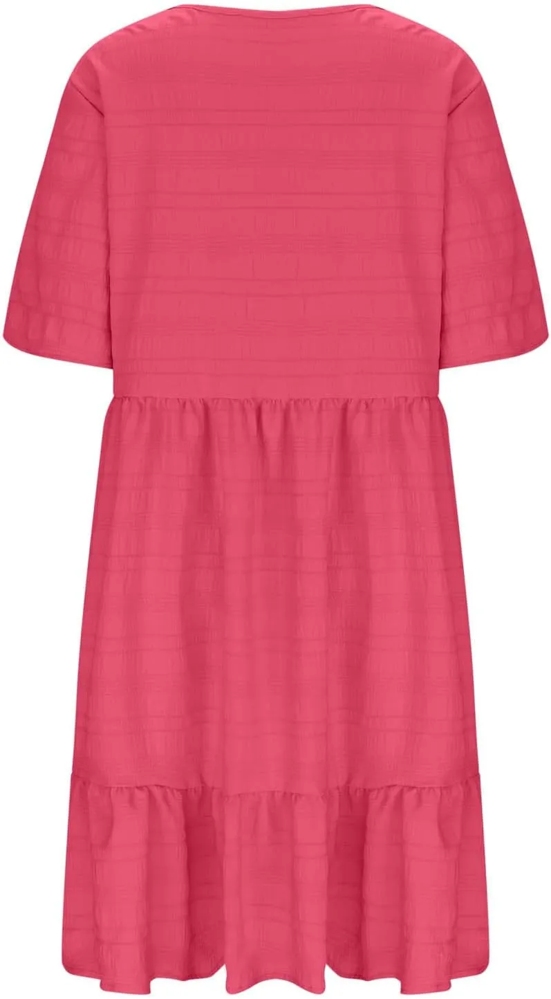 Women's Plus Size Midi Dresses for Curvy Women Summer Short Sleeve Casual Ruffle Swing A-line Flowy Dress 2025