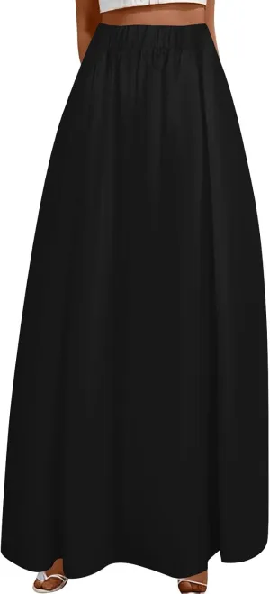 Women's Plus Size Summer Casual Skirts High Waist Solid Maxi with Pocket,S-5XL
