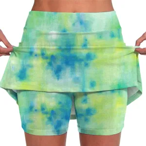 Women's Plus Size Tennis Skirts Tie-Dye Printed Skinny Workout Skorts High Waist Runnning Casual Athletic Shorts Underneath