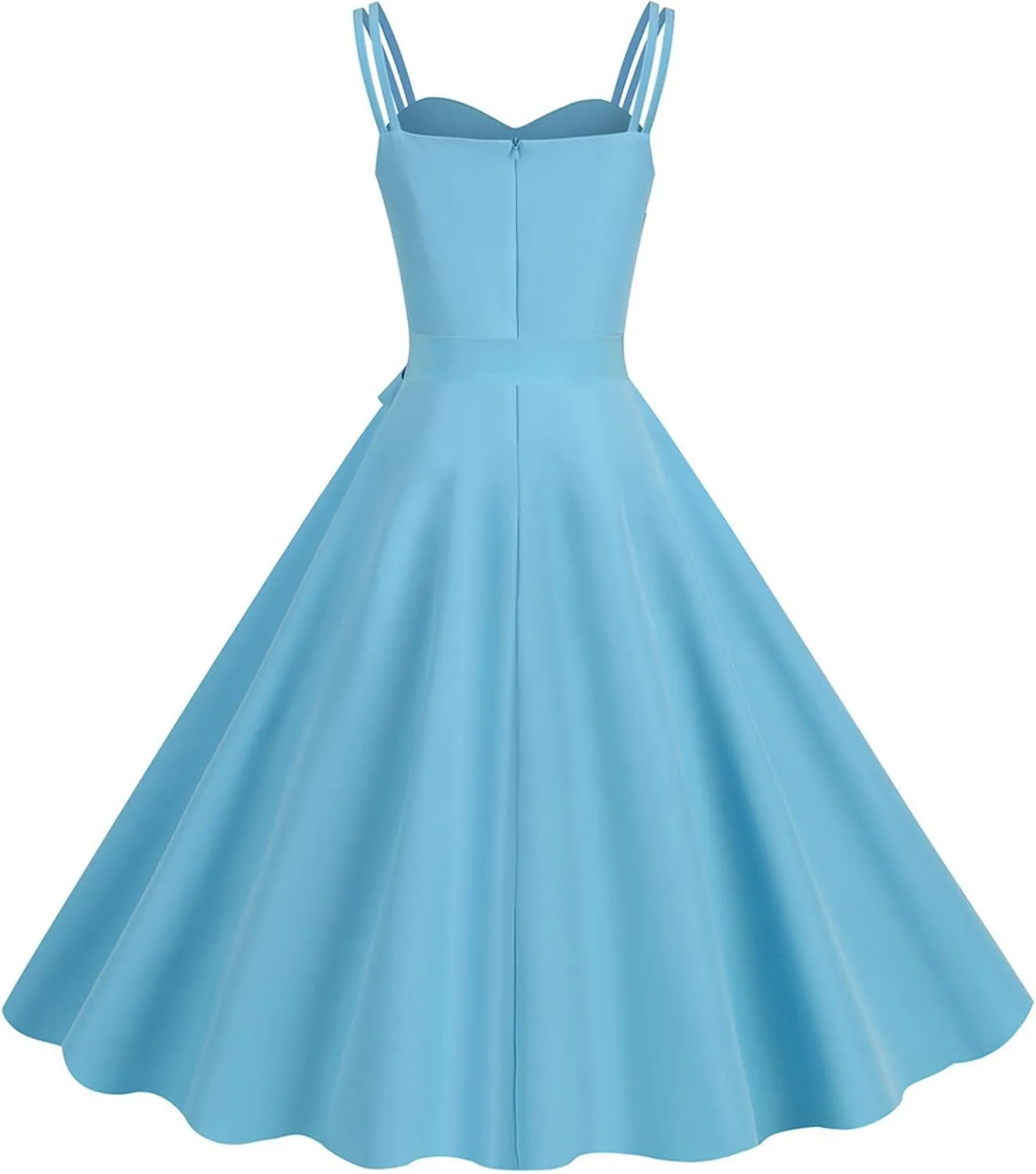 Women's Rockabilly Dresses 50's Vintage Spaghetti Strap Sleeveless Solid Prom Cocktail Swing Midi Dress