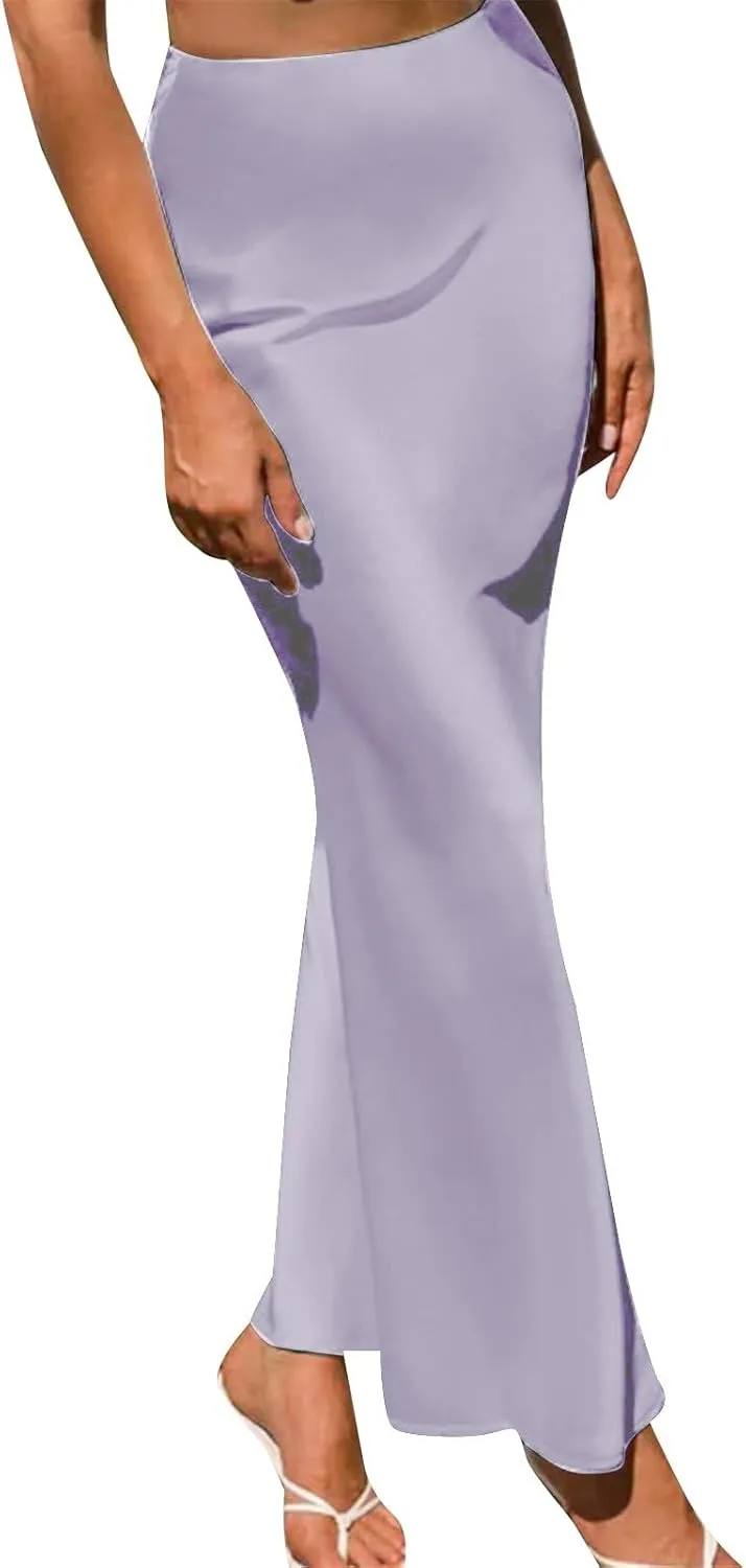 Women's Satin High Waisted Maxi Skirts Hidden Elasticized Waistband A Line Long Skirt Satin Maxi Skirts 2025
