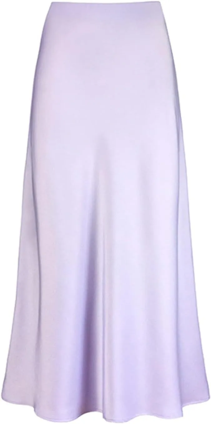 Women's Satin High Waisted Maxi Skirts Hidden Elasticized Waistband A Line Long Skirt Satin Maxi Skirts 2025