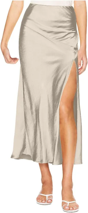 Women's Satin High Waisted Side Split Maxi Skirt Elastic Waistband Zipper Long Skirts A-Line Cocktail Work Skirt