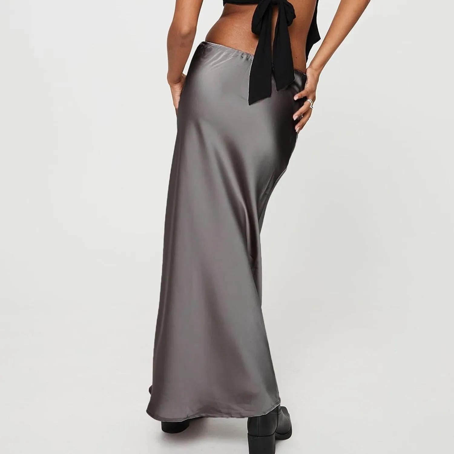 Women's Satin Maxi Skirts High Waist Silk Elegant Flowy Casual A-Line Long Skirt Cocktail Party Weekend Midi Skirt