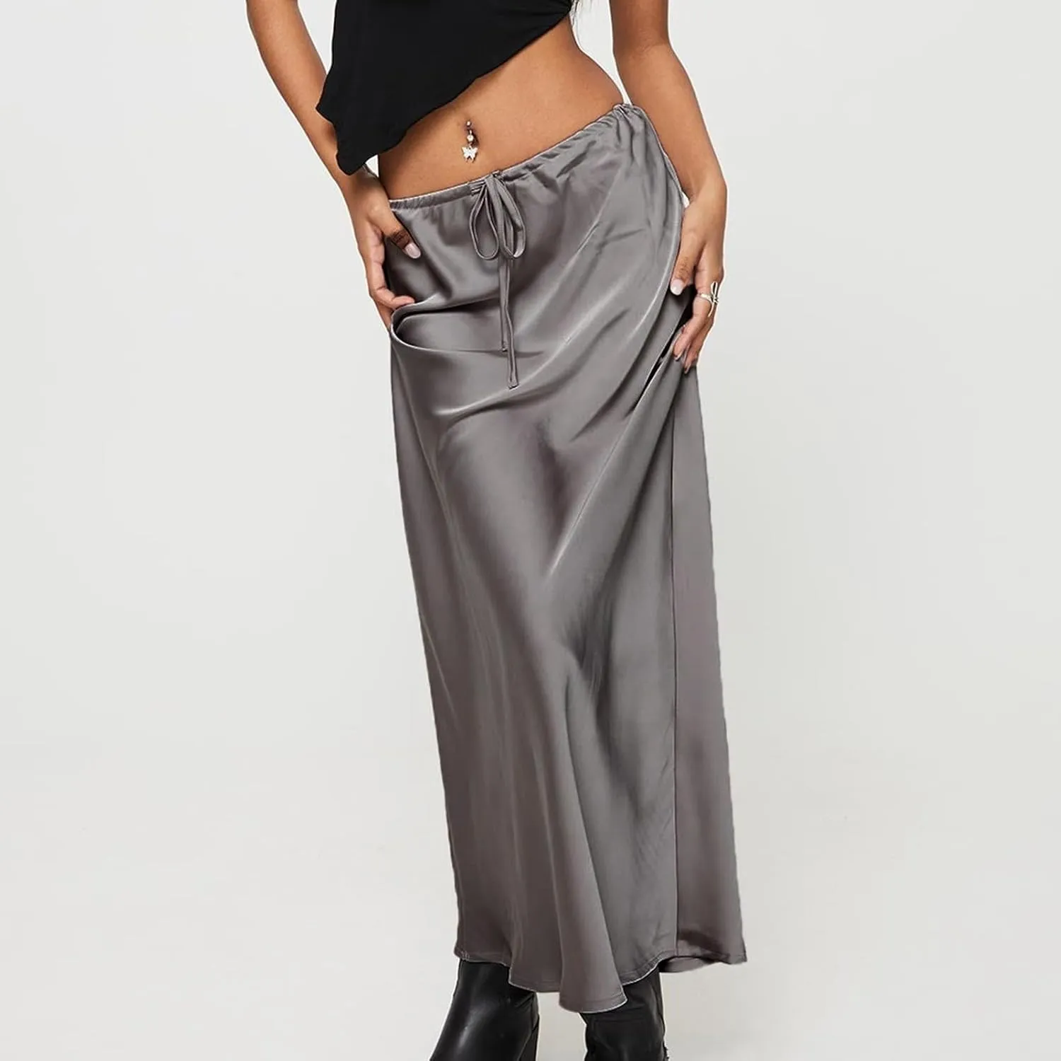 Women's Satin Maxi Skirts High Waist Silk Elegant Flowy Casual A-Line Long Skirt Cocktail Party Weekend Midi Skirt