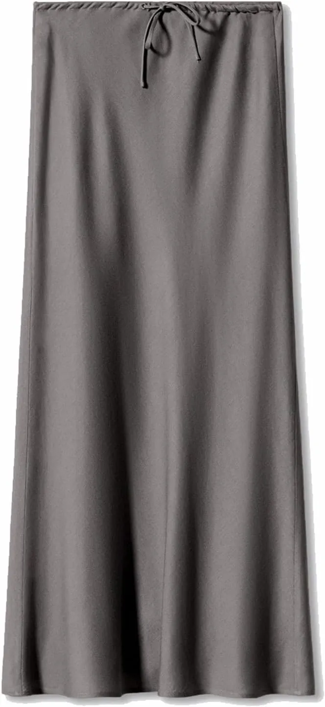 Women's Satin Maxi Skirts High Waist Silk Elegant Flowy Casual A-Line Long Skirt Cocktail Party Weekend Midi Skirt