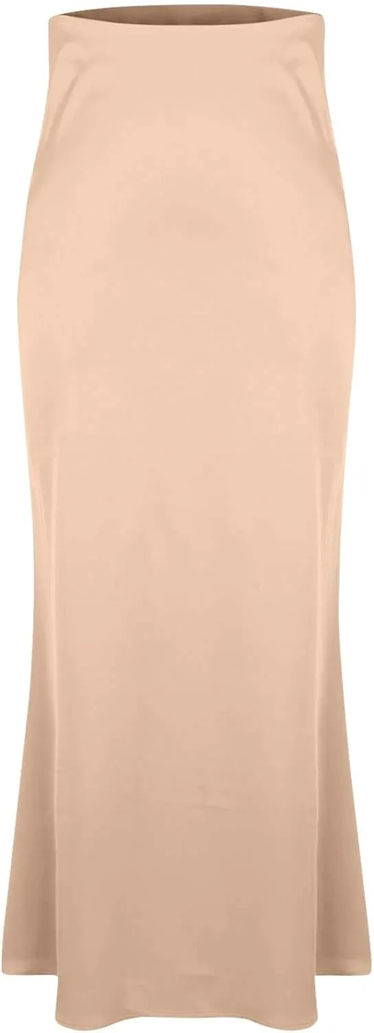 Womens Satin Silk Long Skirt 2025 Fashion Elegant Cocktail Party Flared Skirts Solid Color Casual High Waist Skirt