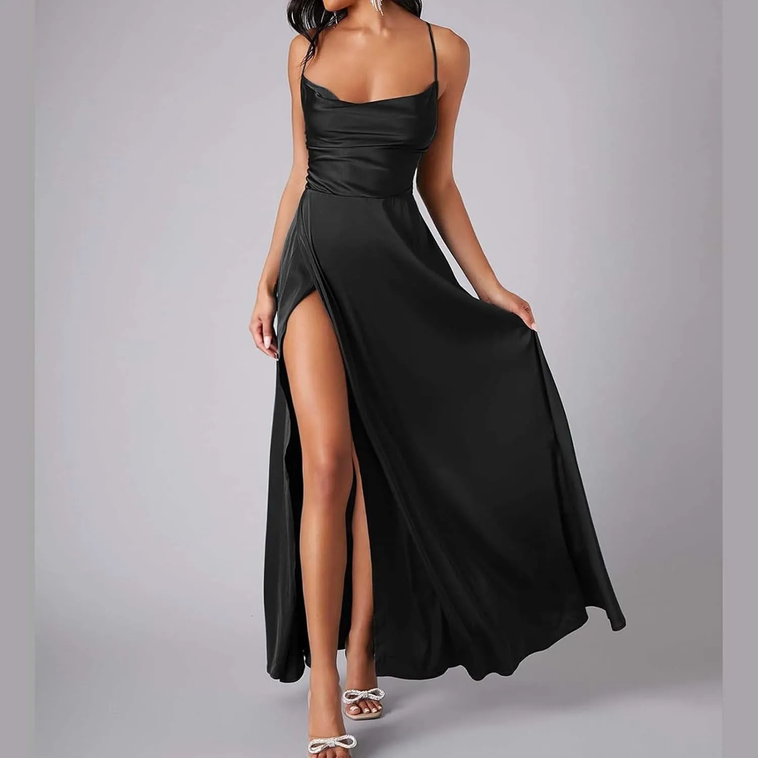 Women's Sexy Lounge Slip Long Dress Elegant Sleeveless Backless Ribbed Bodycon Maxi Dresses Evening Party Slit Long Dresses