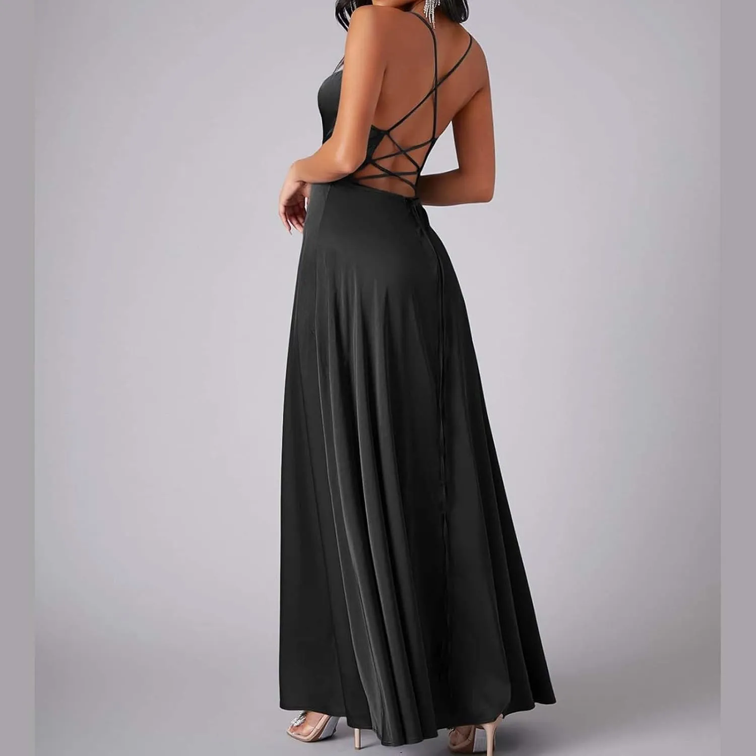 Women's Sexy Lounge Slip Long Dress Elegant Sleeveless Backless Ribbed Bodycon Maxi Dresses Evening Party Slit Long Dresses