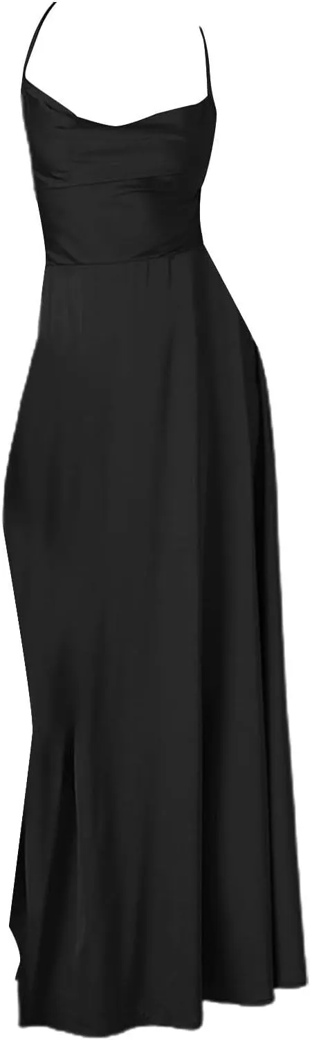 Women's Sexy Lounge Slip Long Dress Elegant Sleeveless Backless Ribbed Bodycon Maxi Dresses Evening Party Slit Long Dresses