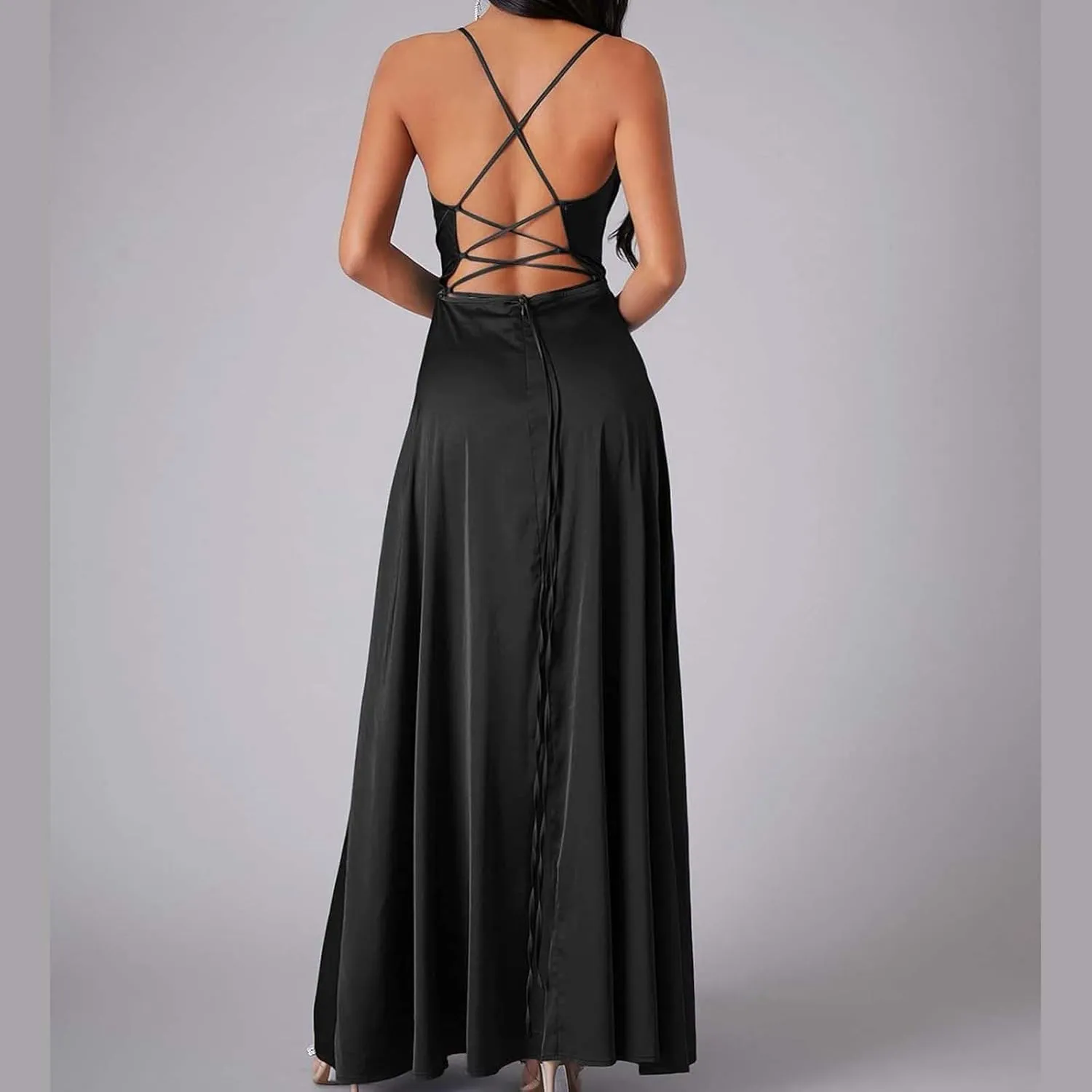 Women's Sexy Lounge Slip Long Dress Elegant Sleeveless Backless Ribbed Bodycon Maxi Dresses Evening Party Slit Long Dresses