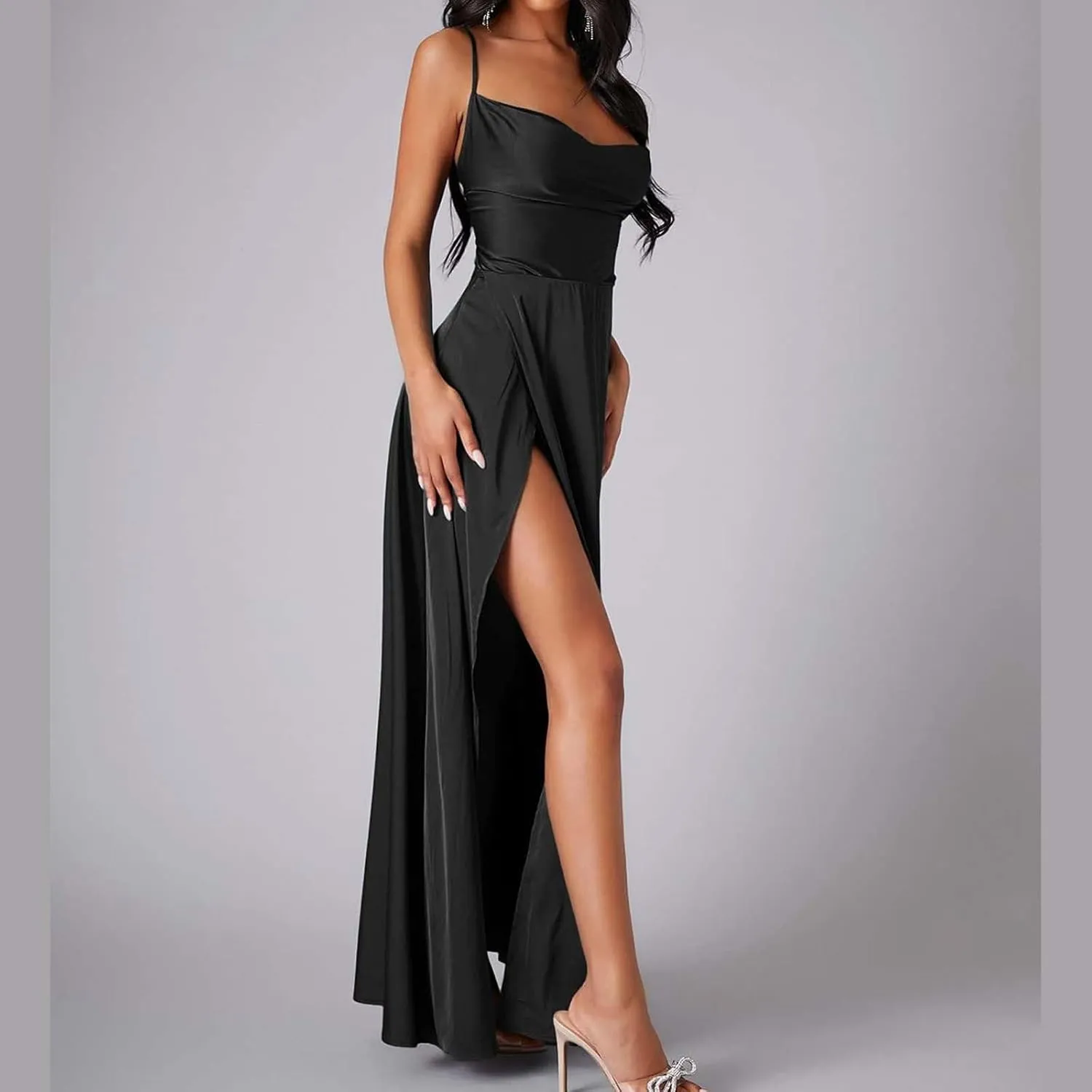 Women's Sexy Lounge Slip Long Dress Elegant Sleeveless Backless Ribbed Bodycon Maxi Dresses Evening Party Slit Long Dresses