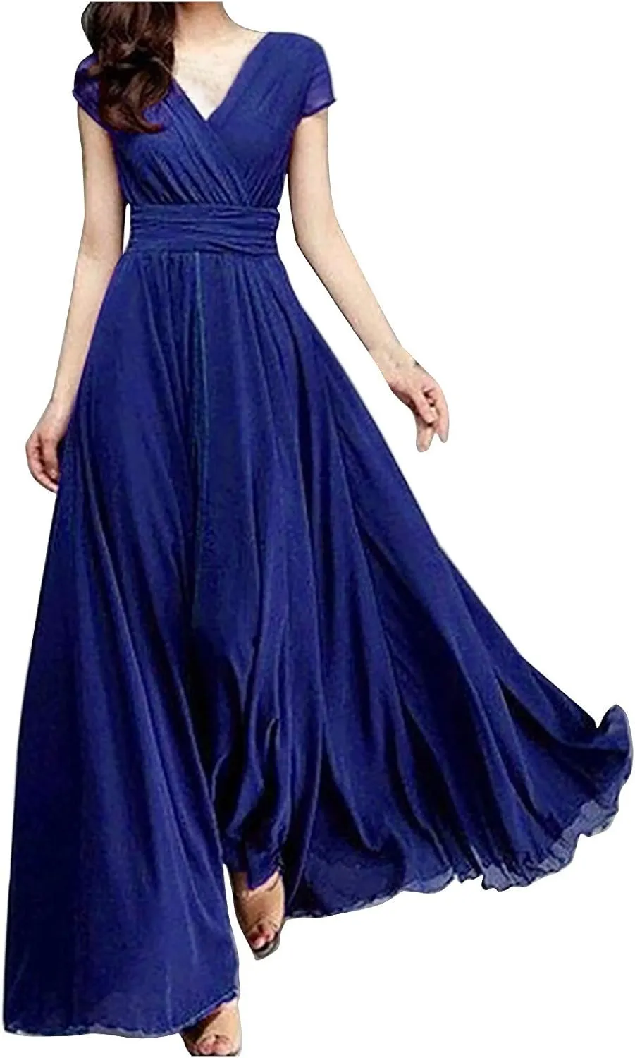 Womens Sexy Ruffle V Neck Ruched Formal Wedding Guest Prom Maxi Dress 2025 Irregular Cocktail High Split Evening Gown