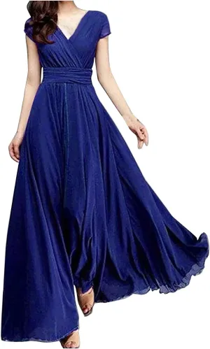 Womens Sexy Ruffle V Neck Ruched Formal Wedding Guest Prom Maxi Dress 2025 Irregular Cocktail High Split Evening Gown