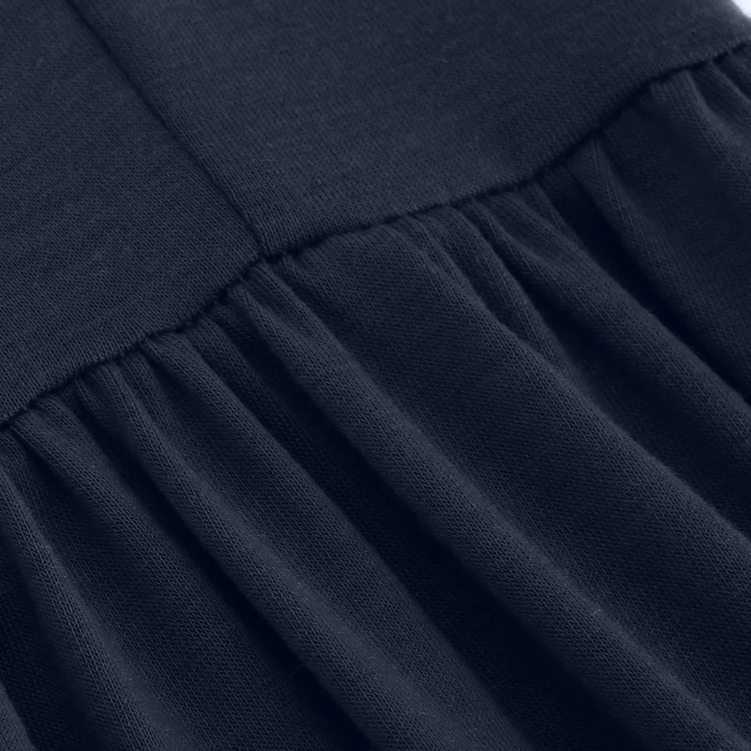 Women's Short Sleeve Crewneck Midi Dresses Simple Solid Color Sundress Loose Fit A Line Trendy Dresses