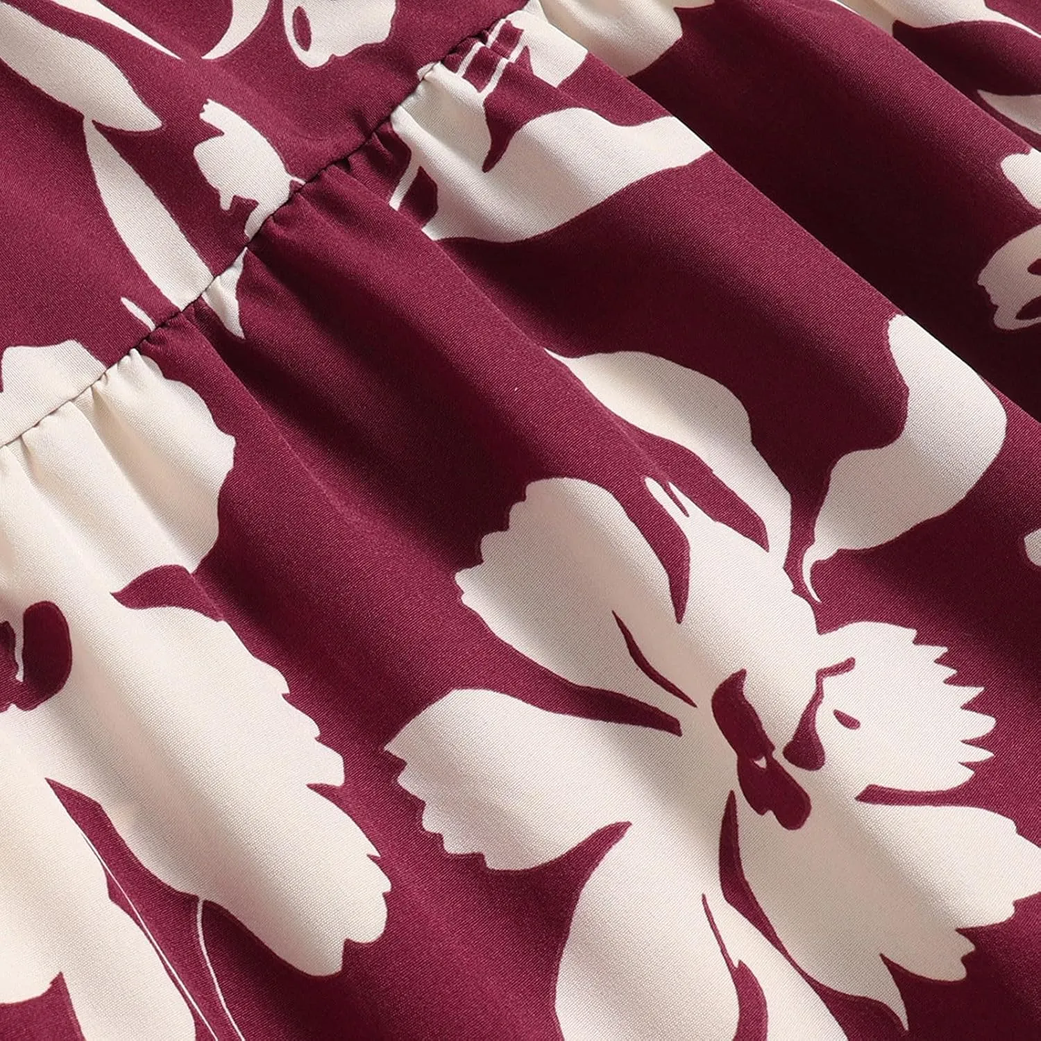 Womens Skirt Summer Drawstring High Waist Midi Skirt Work A-Line Floral Print Layered Tiered Ruffle Skirts Knee Length