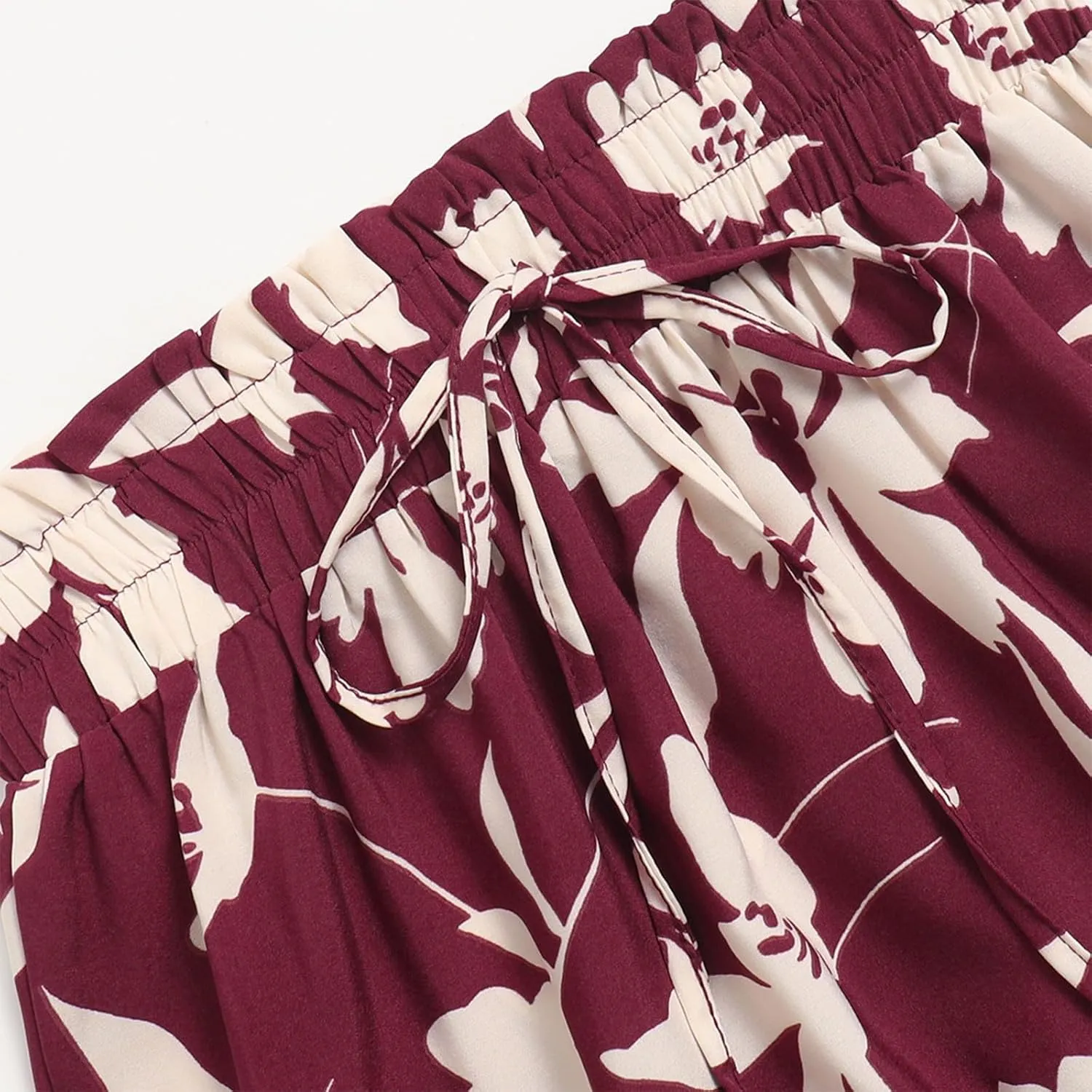 Womens Skirt Summer Drawstring High Waist Midi Skirt Work A-Line Floral Print Layered Tiered Ruffle Skirts Knee Length