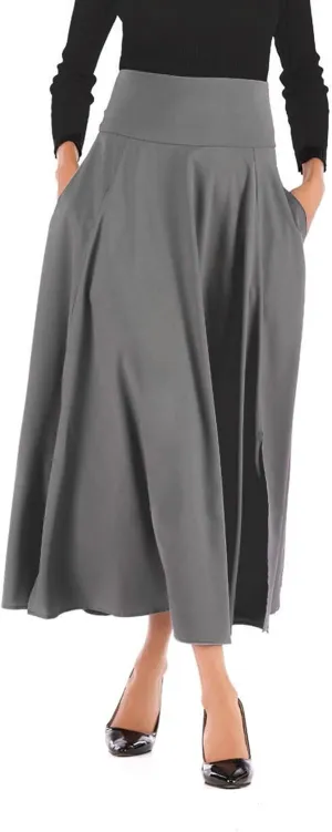 Women's Skirts Summer Casual High Waist Solid Pleated Split Long Maxi