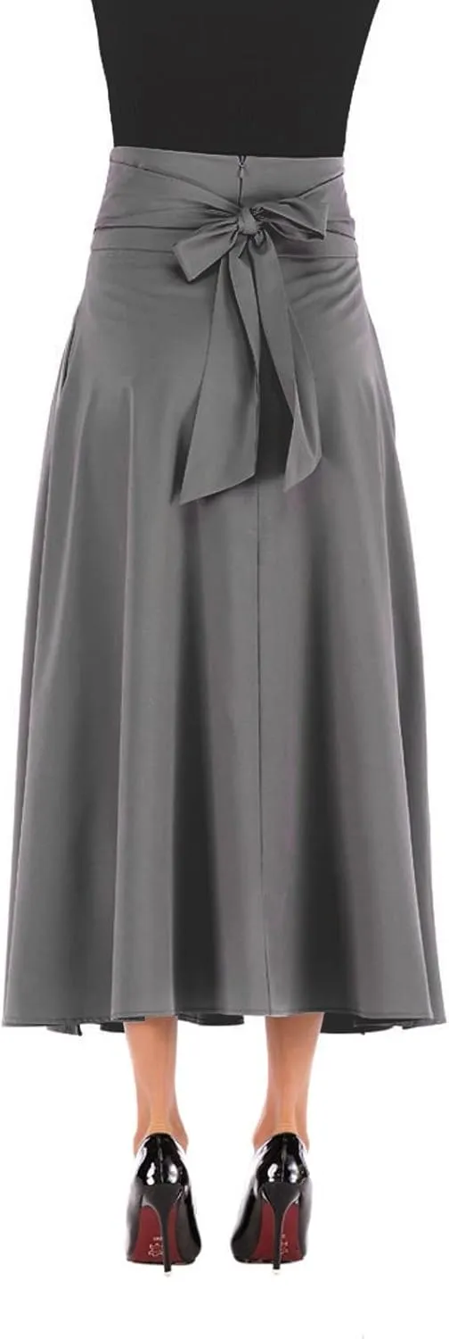 Women's Skirts Summer Casual High Waist Solid Pleated Split Long Maxi