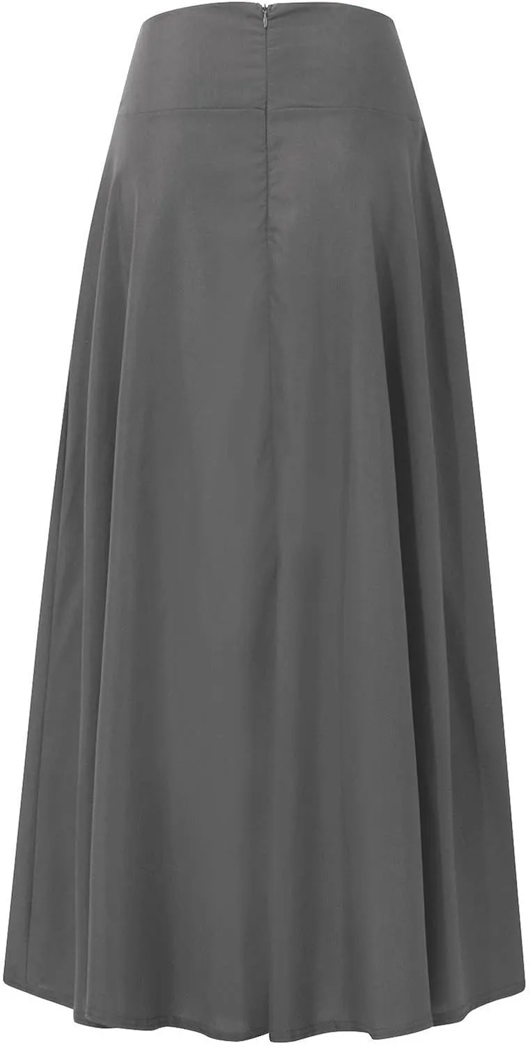 Women's Skirts Summer Casual High Waist Solid Pleated Split Long Maxi