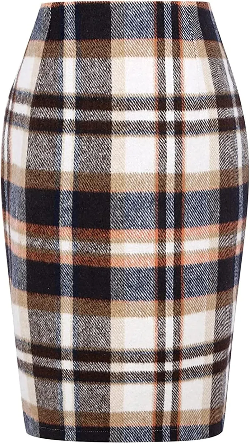 Women's Skirts Summer Casual Skirt High Waist Plaid Printed Pencil Skirt